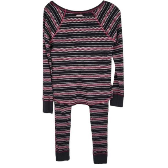 PINK Victorias Secret Thermal Long Johns Pajama Set Black Pink Small - Picture 2 of 8